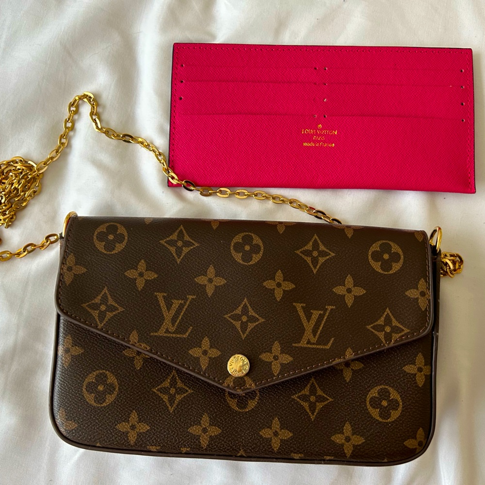 LV print designer brown & pink interior cross body purse